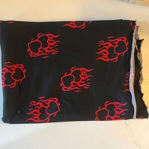 23” x 79” Black super soft jersey knit Fabric with Red heart Flame Pattern